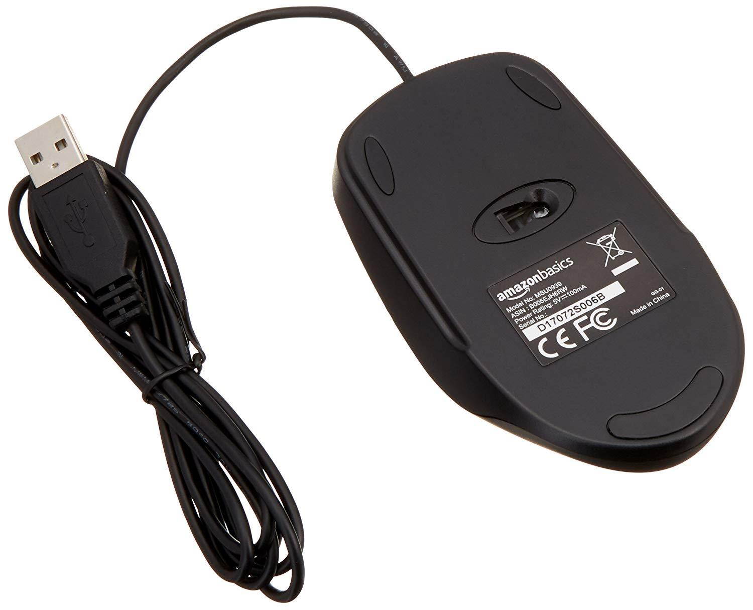 AmazonBasics 3-Button USB Wired Mouse (Black)
