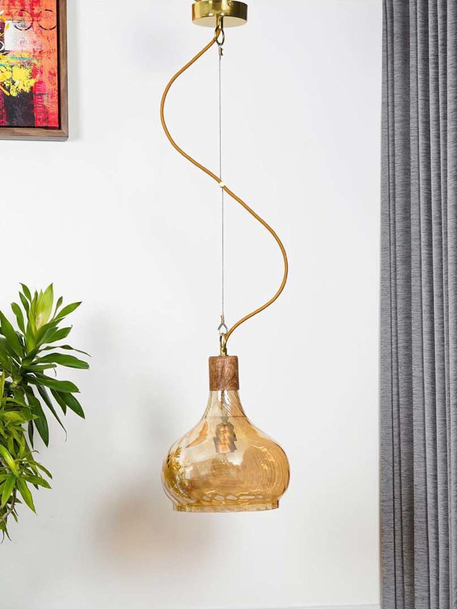 Kapoor Lamp Shades Amber Glass Optica Hanging Light