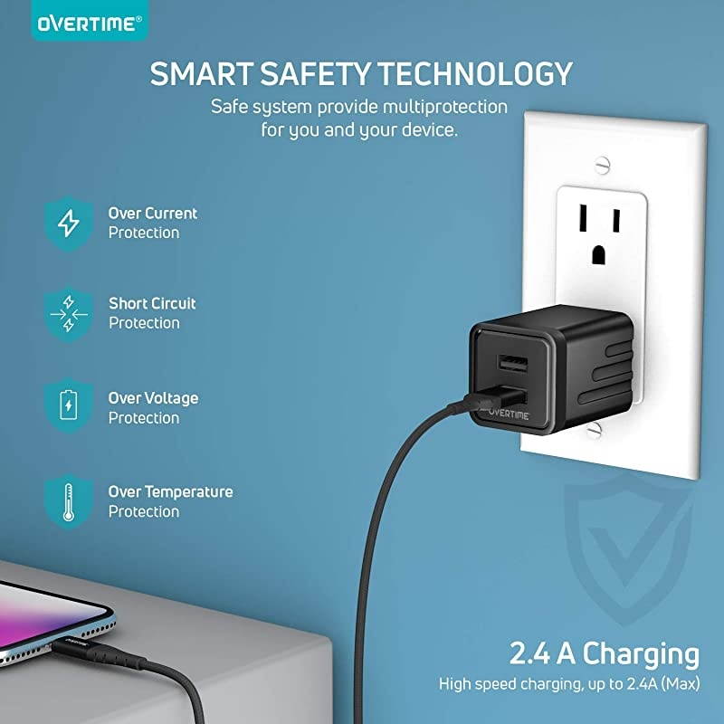 iPhone Charger Set  Apple MFi Certified Lightning Cable with Dual USB Wall Adapter 24 AMP Compatible wiPhone 11 Pro Max XS XR X 8 7 6S 6 Plus SE AirPods iPad BlackBlack 10ft