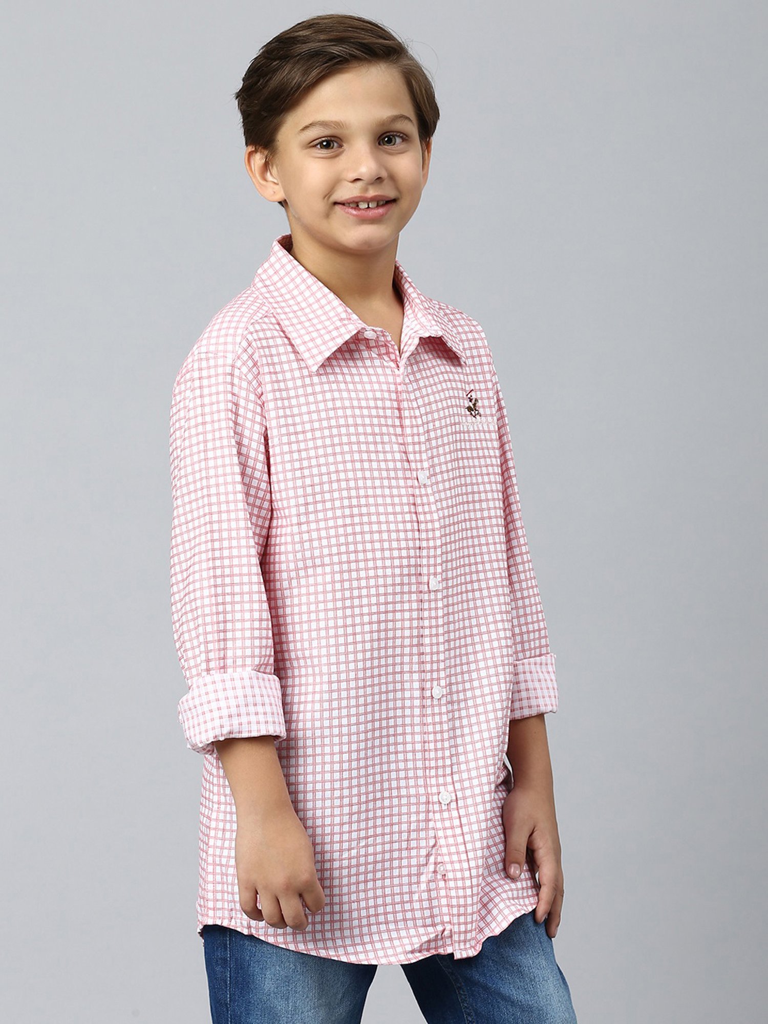 Beverly Hills Polo Club Kids Pink Checks Full Sleeves Shirt