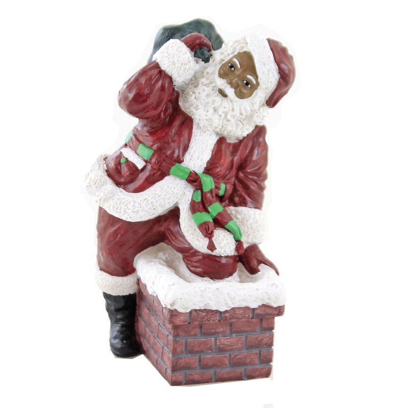 Black Art 6.75" Santa Climbing In Chimney Christmas Claus  -  Decorative Figurines