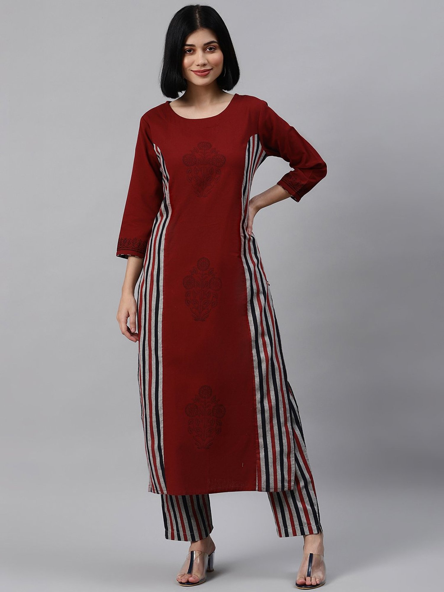 KSUT Maroon Printed Kurta Pant Set