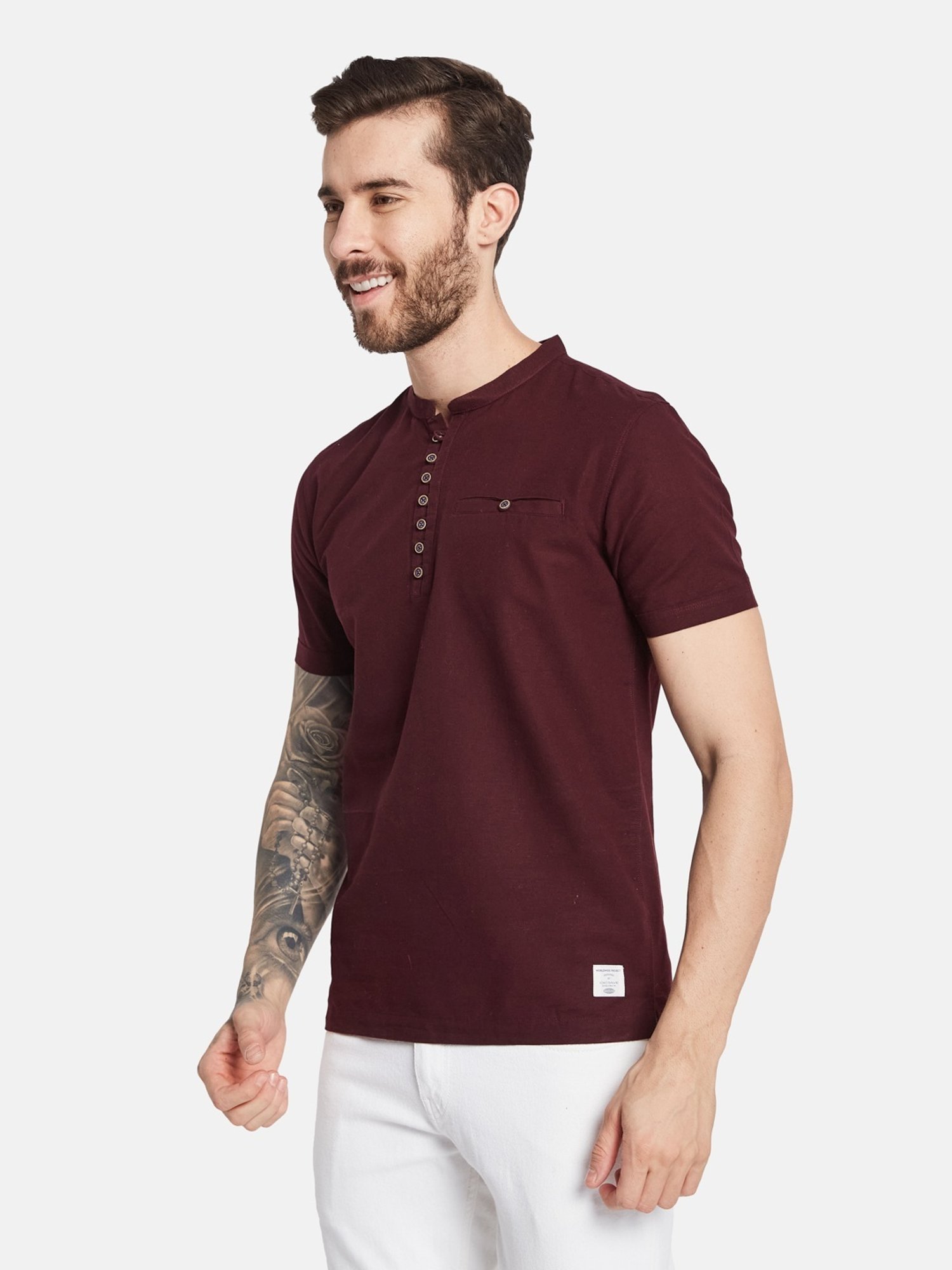 Octave Wine Regular Fit Henley T-Shirt
