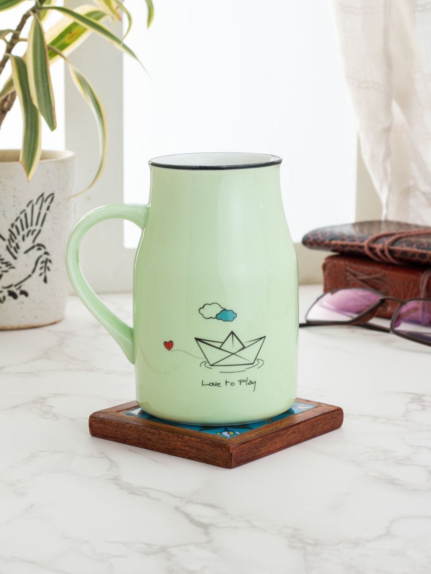 JCPL Light Green Ceramic Milk & Coffee Mug (0.33L) - Set of 1