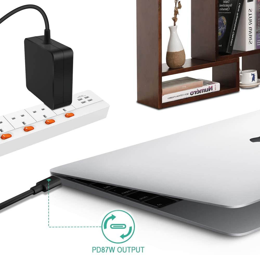 87W / 90W USB C Power Adapter, Type C Power Delivery PD Wall Charger 87W (Compatible 61W, 45W, 30W and 12W) for MacBook Pro Air 2018, HP, Dell, Lenovo and Any Laptops or Smart Phones with USB C