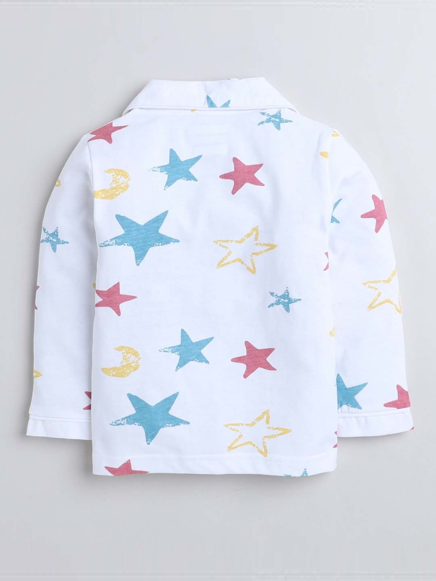 Bumzee Boys White & Blue Cotton Printed Full Sleeves Shirt Set