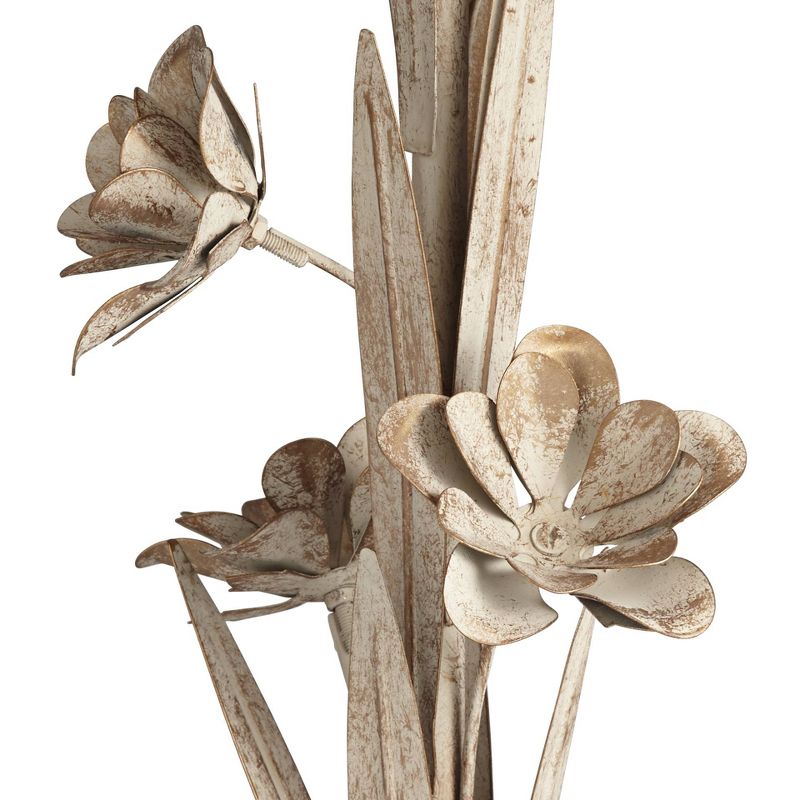 Regency Hill Country Cottage Console Table Lamp Antique White Floral Vine Candlestick Beige Bell Shade for Living Room Bedroom