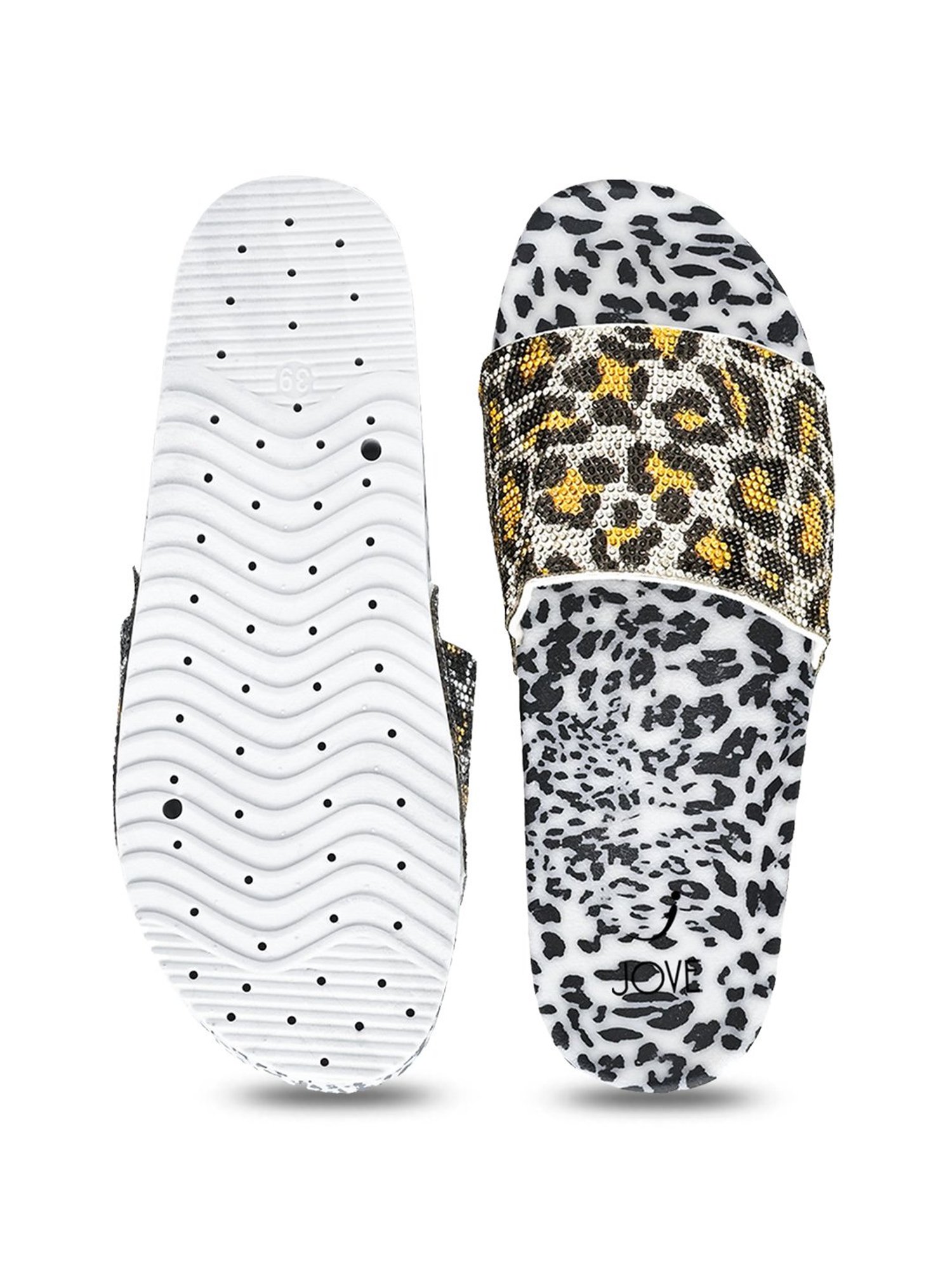 Jove Women's White & Black Wedge Slides