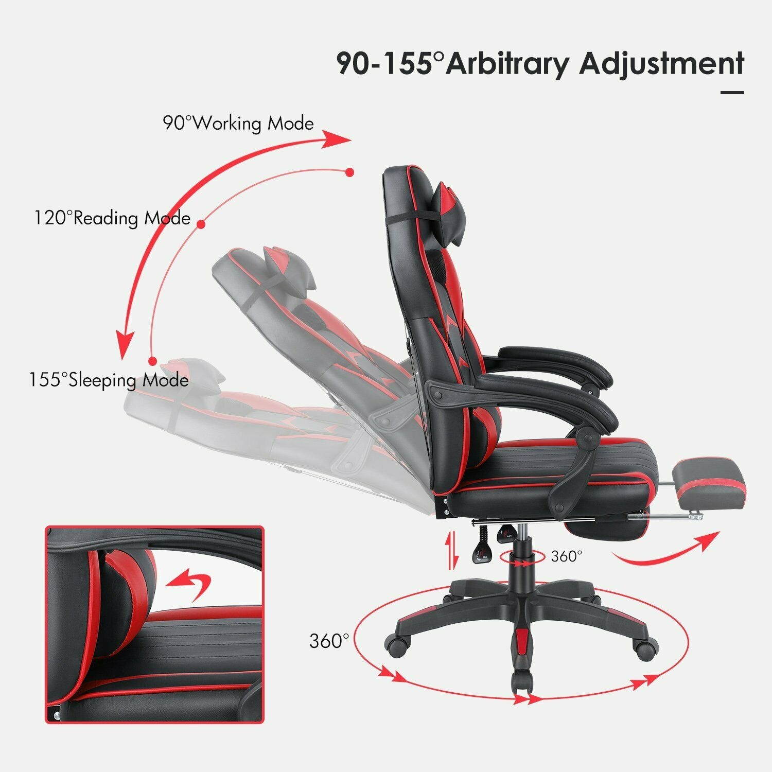 Gaming Chair Ergonomic Office Computer Gamer Chair with/ Headrest/Lumbar Support
