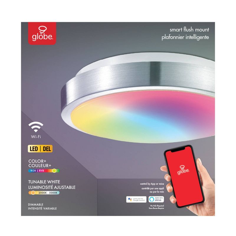 Smart Brushed Nickel 16W 11" White LED Wi-Fi Enabled Voice Activated Flush Mount Ceiling Light