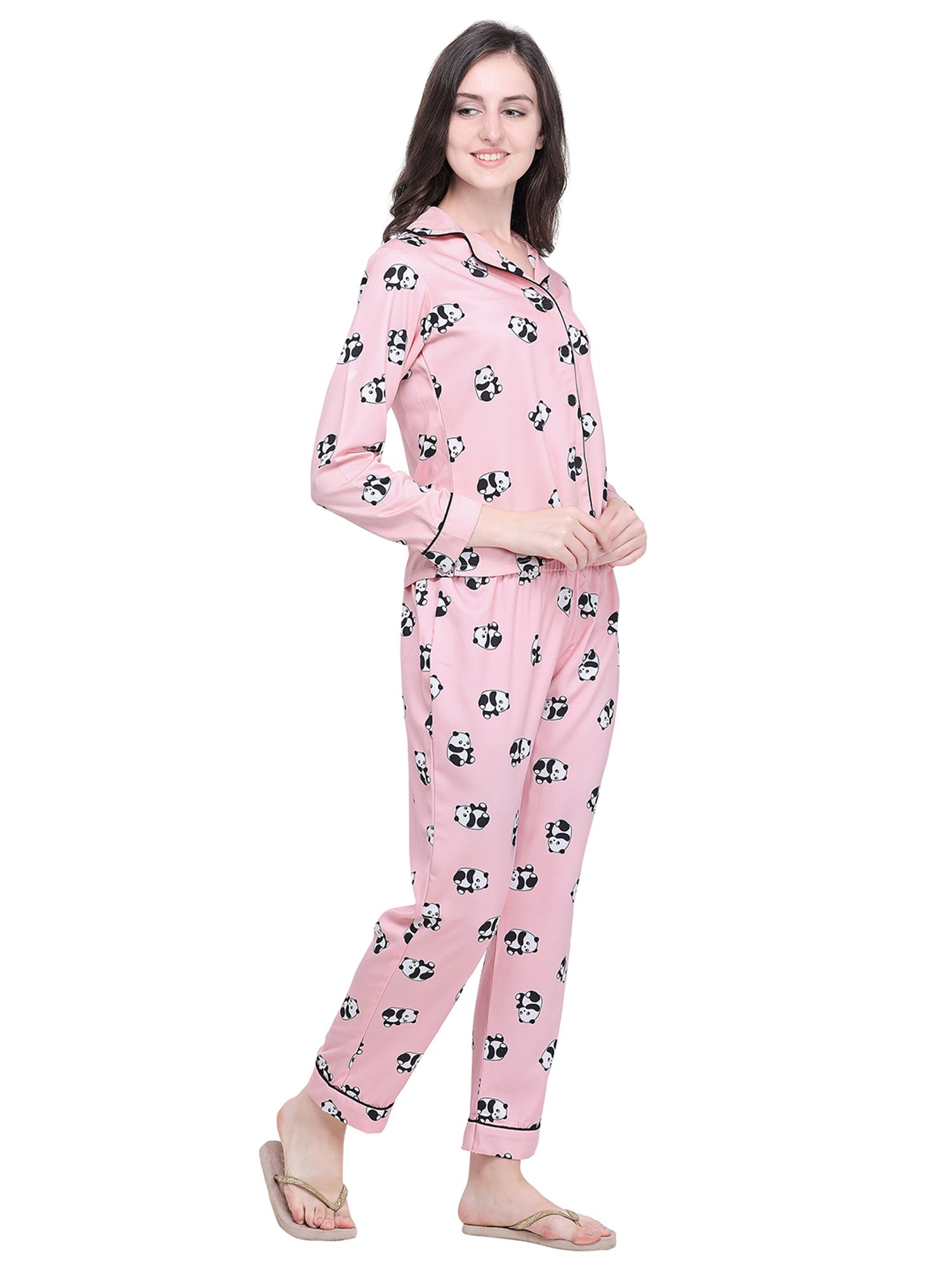 Smarty Pants Pink Satin Print Shirt With Pyjamas