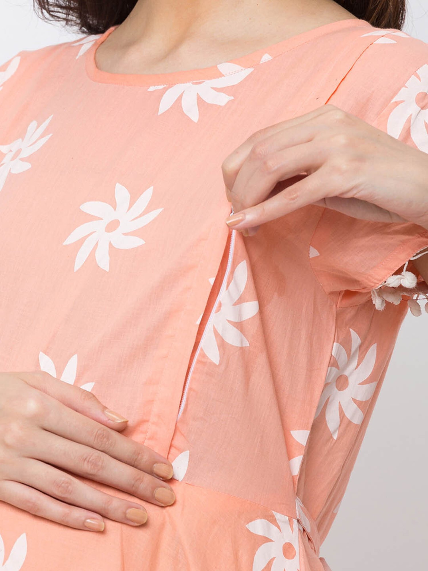 MomToBe Peach Printed Maternity Dress