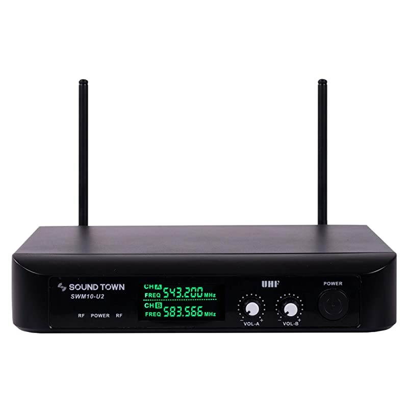 SWM10U2HH Professional DualChannel UHF Wireless Microphone System with 2 Handheld Mics for Church Business Meeting Outdoor Wedding and Karaoke