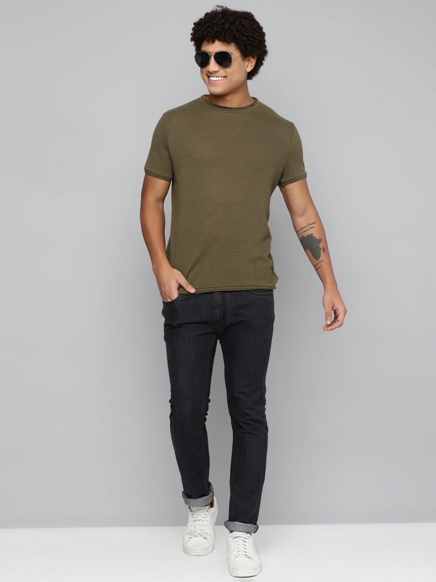 Allen cooper Black Regular Fit Lightly Washed Jeans