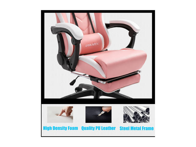 Dowinx Gaming Chair Ergonomic Office Recliner for Computer with Massage Lumbar Support, Racing Style Armchair PU Leather E-Sports Gamer Chairs with Retractable Footrest (Black&Gray)