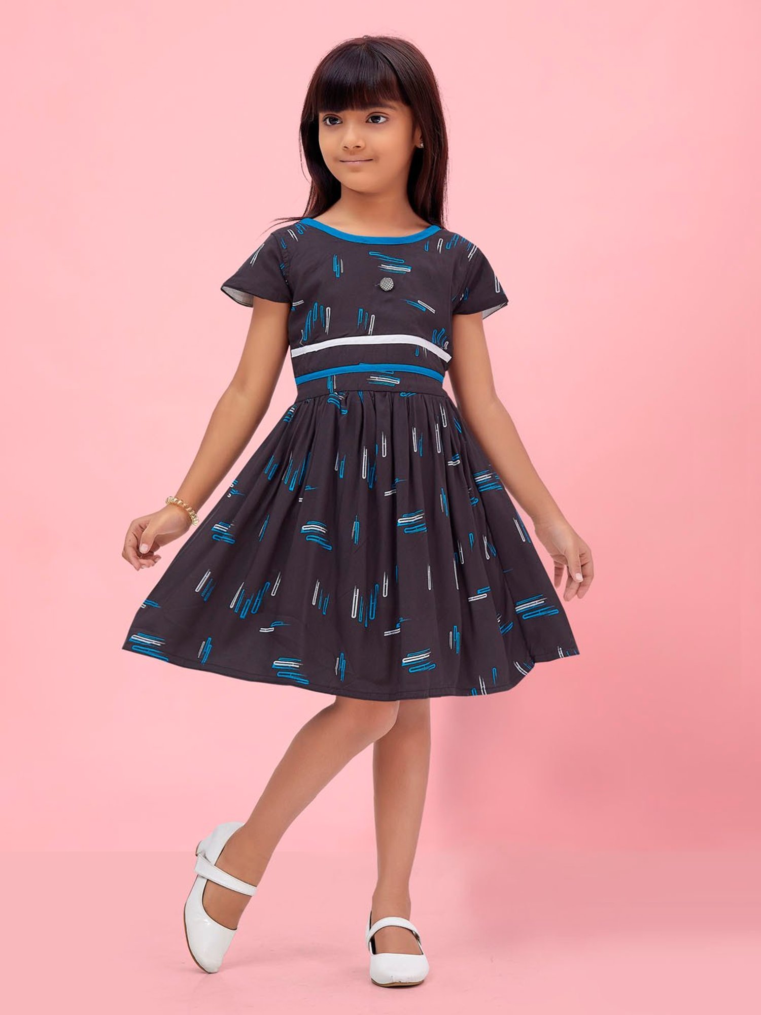 Aarika Kids Dark Grey Printed Frock