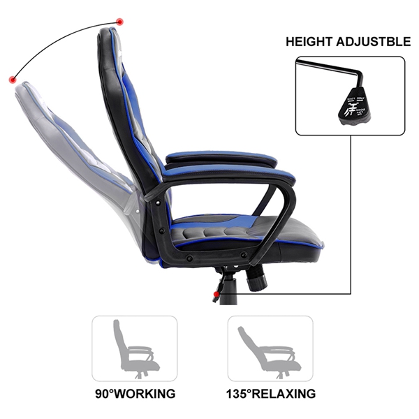 HOMEMAXS Gaming Chair - Ergonomic Office Chair for Adults, Adjustable Swivel PU Computer Chair, High Back Desk Chair with Lumbar Support, Black and White