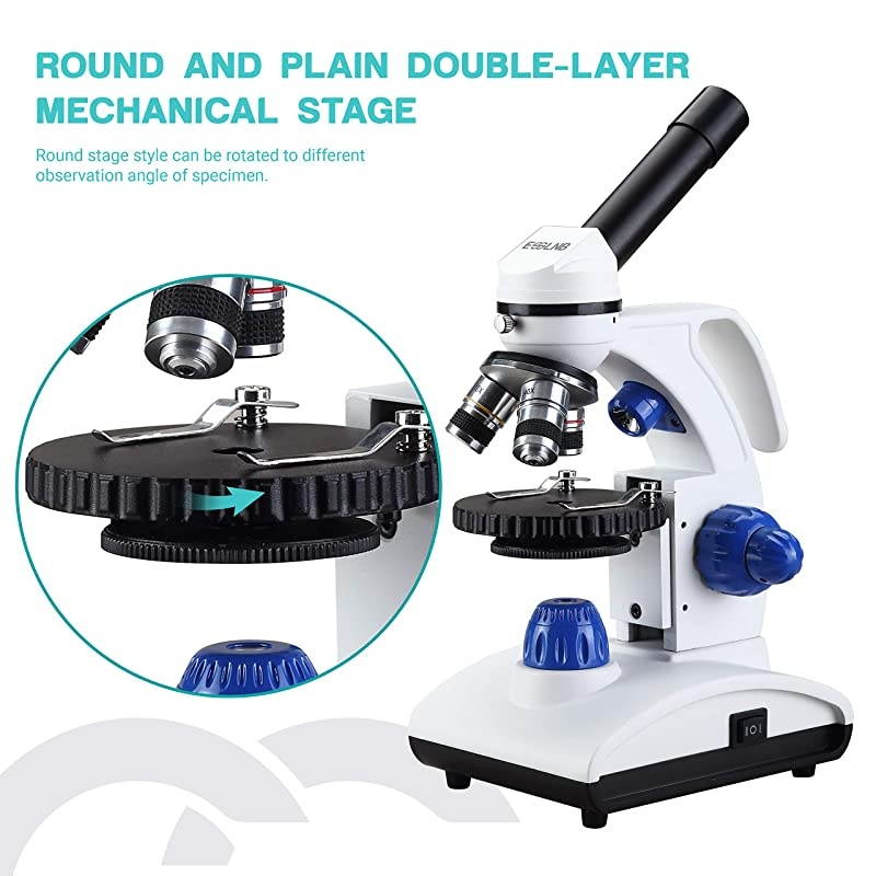 Microscope 1000X Student Microscope for Kids LED Biological Light Microscope with Slides and Phone Adapter All-Metal Optical Glass Lenses