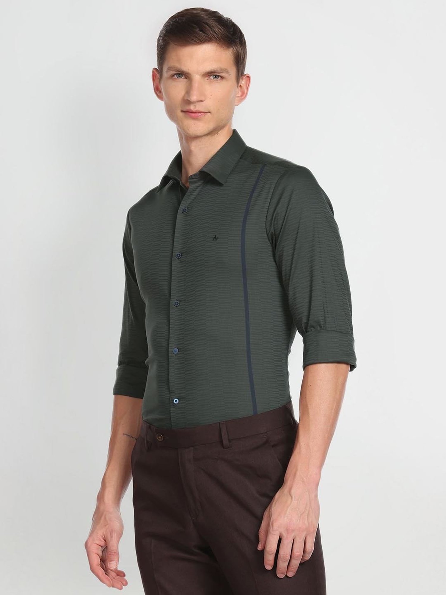 Arrow New York Green Cotton Slim Fit Self Pattern Shirt