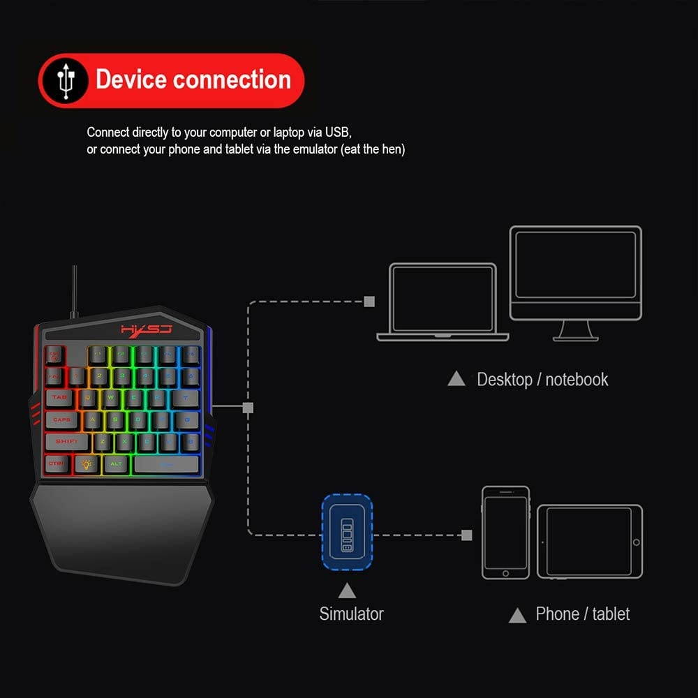 Docooler HXSJ One-Handed Membrane Keyboard 35 Keys with Backlight Single Hand Gaming Keyboard Ergonomic Design and Anti-Ghost Button