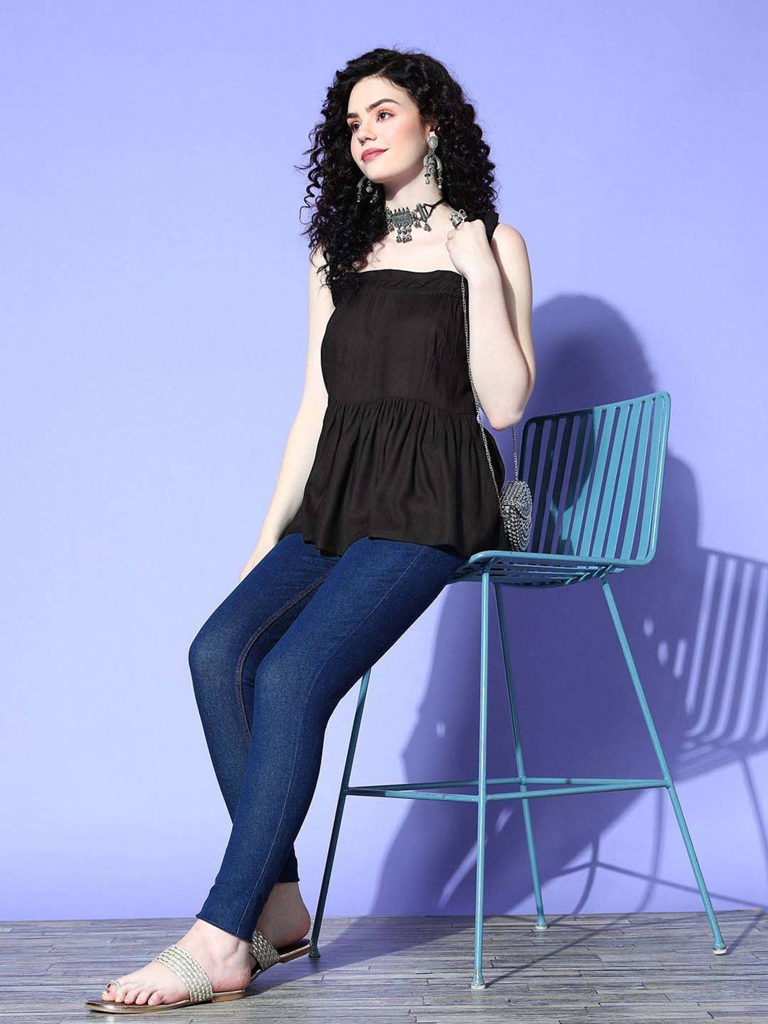 Inweave Black Regular Fit Top