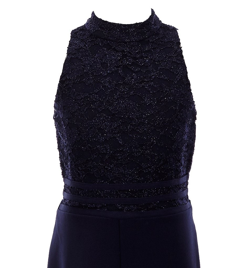 Xtraordinary Big Girls 7-16 Glitter Lace/Scuba Crepe Jumpsuit