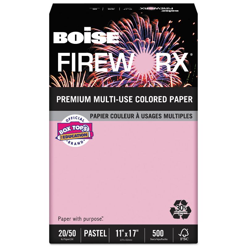 Boise FIREWORX Colored Paper 20lb 11 x 17 Powder Pink 500 Sheets/Ream MP2207PK