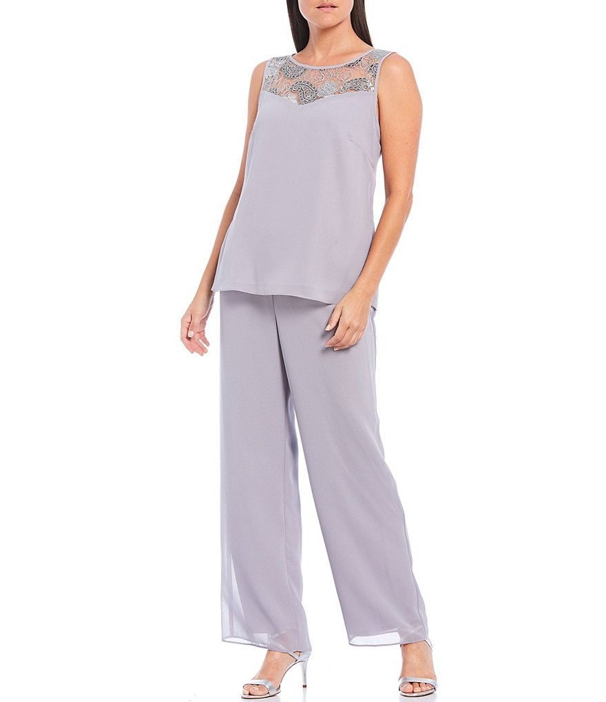 Le Bos Embroidered Chiffon 3-Piece Pant Set