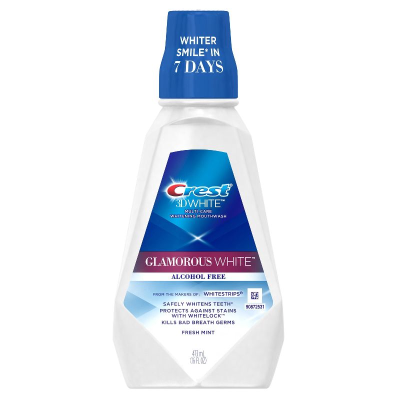 Crest 3D White Glamorous White Alcohol Free Multi-Care Whitening Mouthwash, Fresh Mint, 16 fl oz (473 mL) 