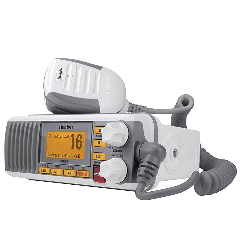 UM385 25 Watt Fixed Mount Marine Vhf Radio, Waterproof IPX4 with Triple Watch, Dsc, Emergency/Noaa Weather Alert, All Usa/International/Canadian Marine Channels, Memory Channel Scan, White