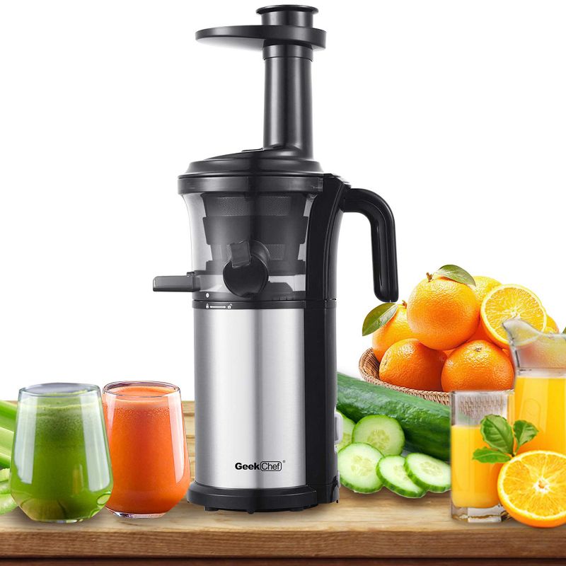 Geek Chef GSC36 Compact 200-Watt Electric Slow Masticating Juice Extractor Juicer Machine, Stainless Steel