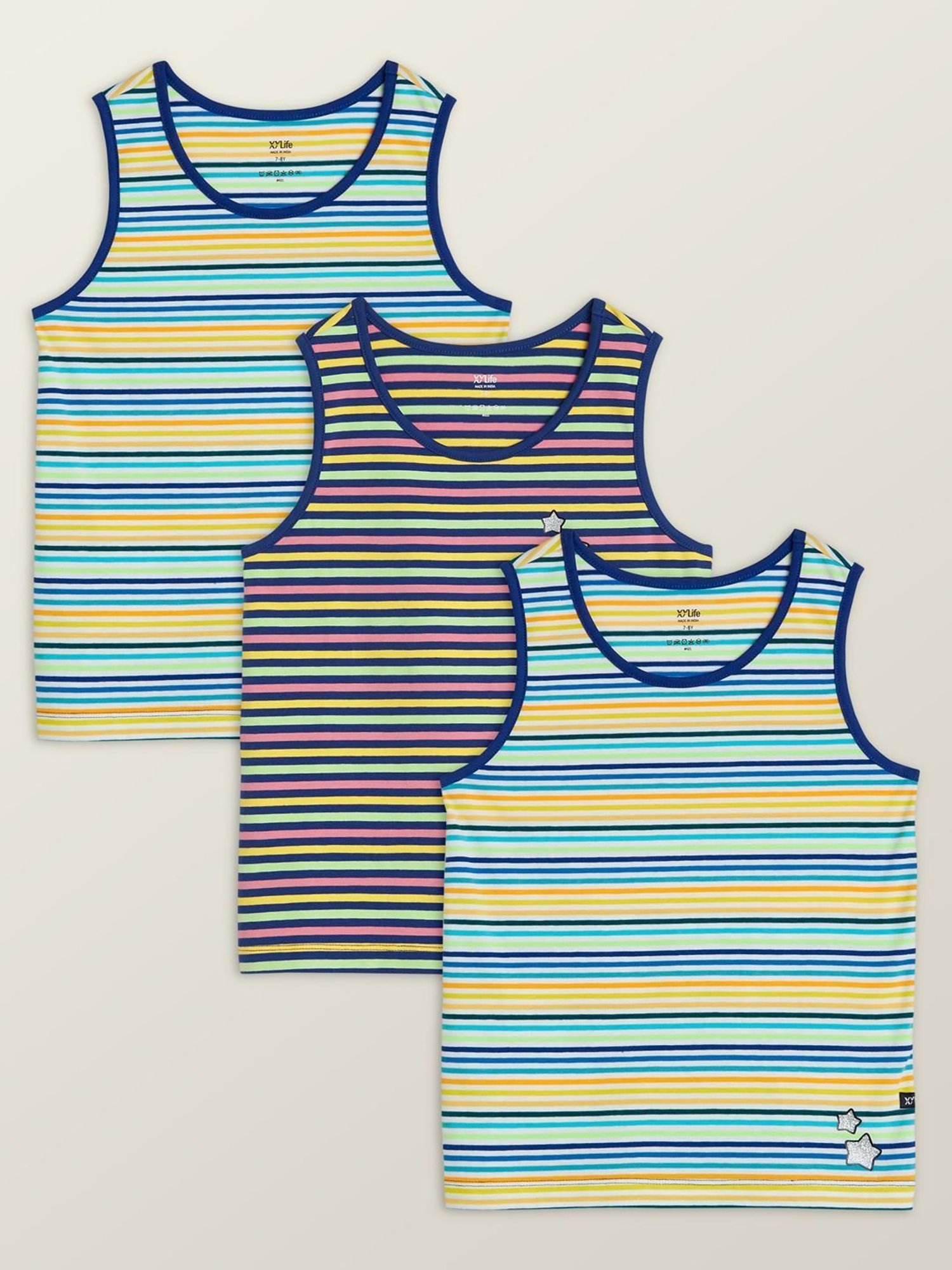 XY Life Kids Multicolor Striped Tank Top (Pack of 3)