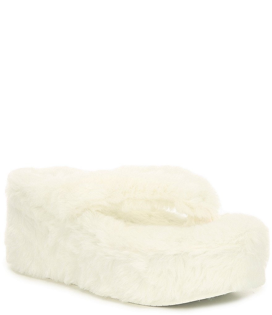Gianni Bini Plushie Faux Fur Thong Wedges