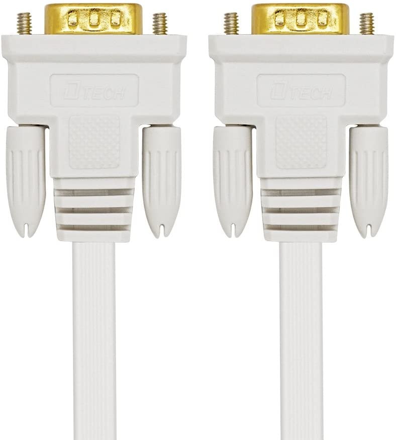 DTECH Slim Flexible 15 Feet VGA Cable Male to Male 1080p High Resolution Computer Monitor Cord - White - 5m