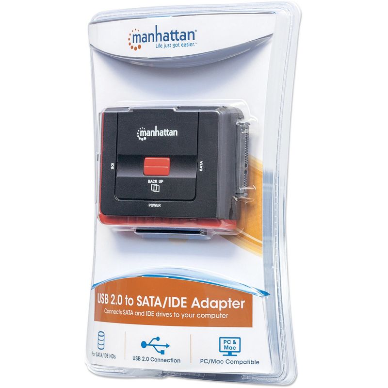 Manhattan 3-in-1 Hi-Speed USB to SATA/IDE Adapter - Transfers data between SATA and IDE external drives when both are simultaneously attached