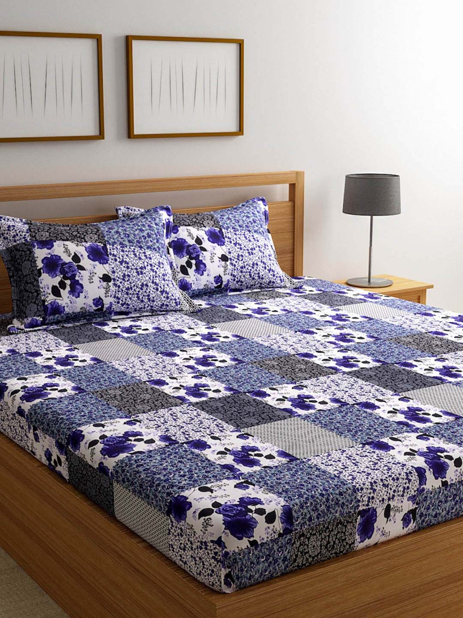 Romee Blue & White 144 TC Bed Sheet Set