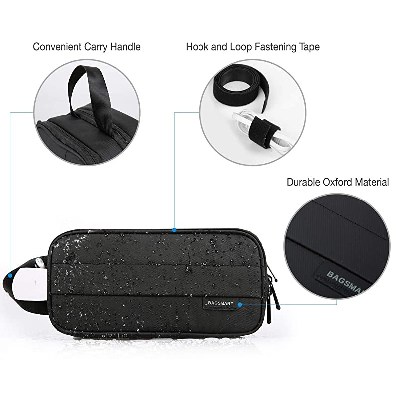 Electronic Organizer for Travel,  Travel Accessories Organizer Bag Large Capacity with Fastening Cable Ties for Tech Gadgets, PC Adaper, Thick Cables, Power Bank, SD Cards, Black