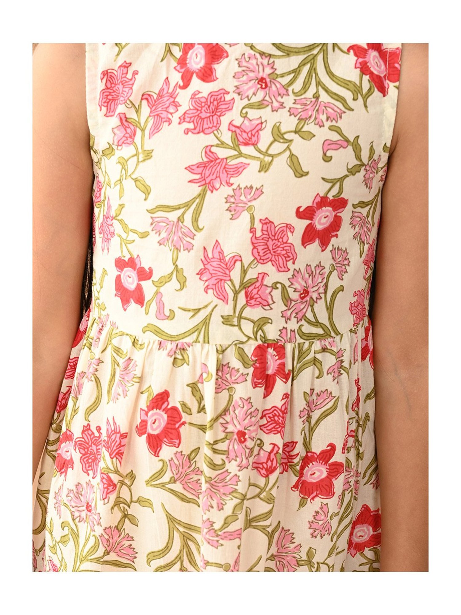 LilPicks Kids Beige Floral Print Maxi Dress