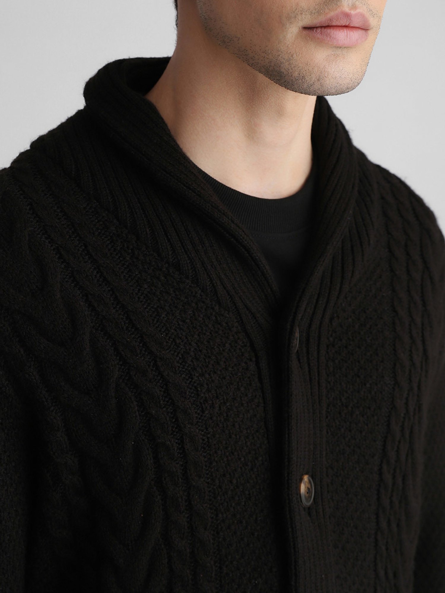 Jack & Jones Black Slim Fit Shawl Collar Cardigan