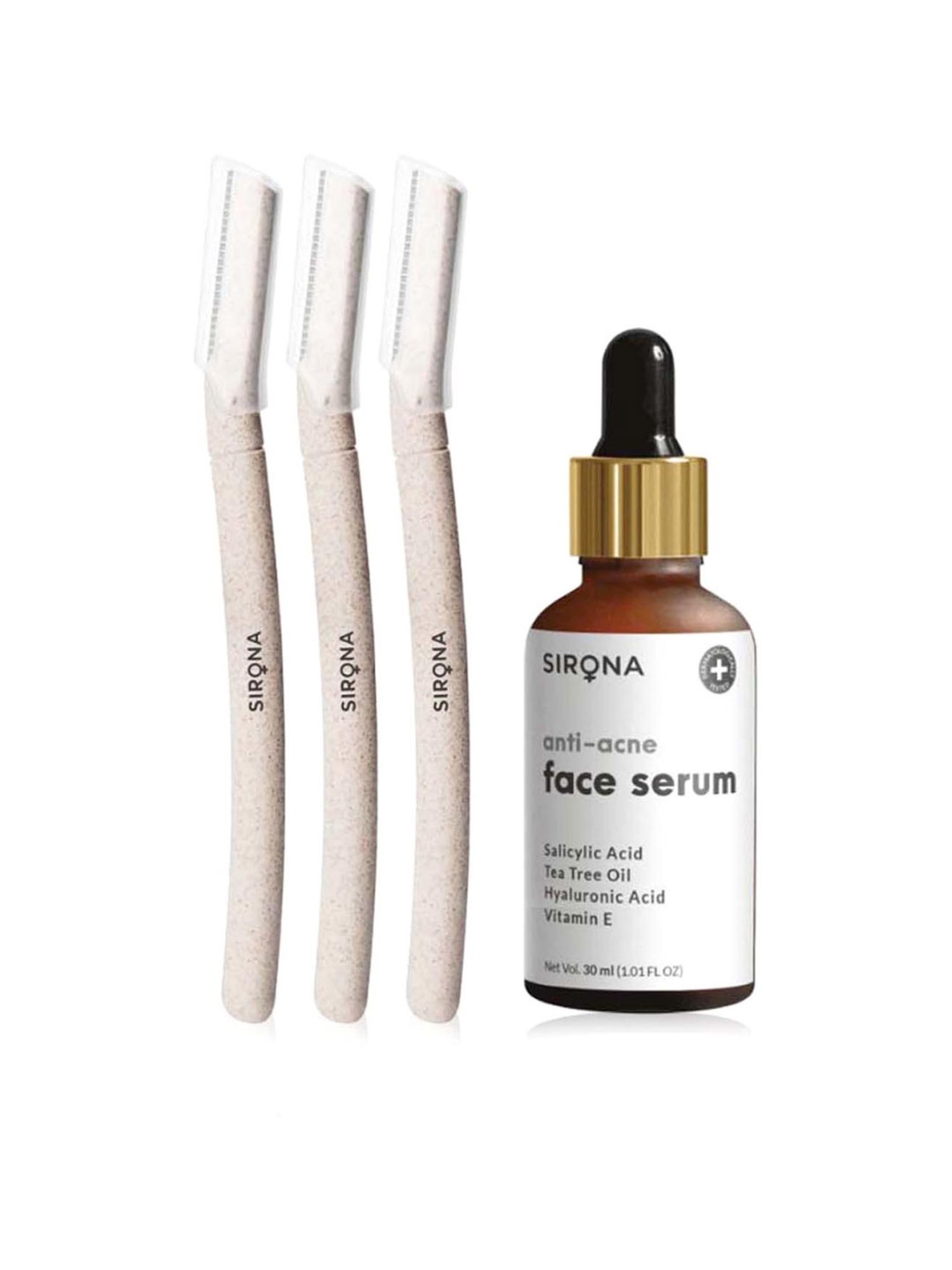 Sirona Anti Acne Face Serum with Reusable Eyebrow and Face Razor