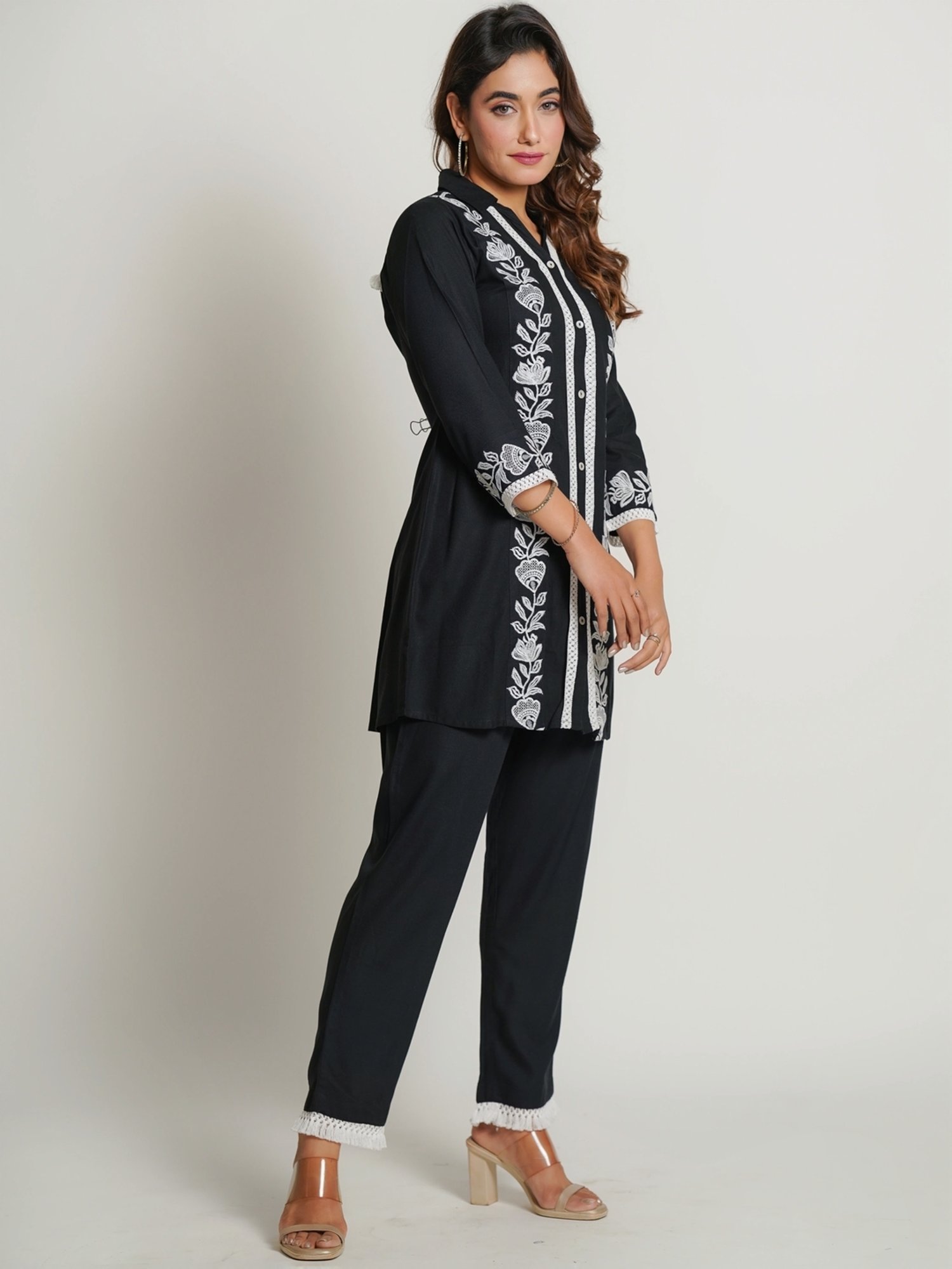 Zolo Label Blue Embroidered Shirt Pant Set