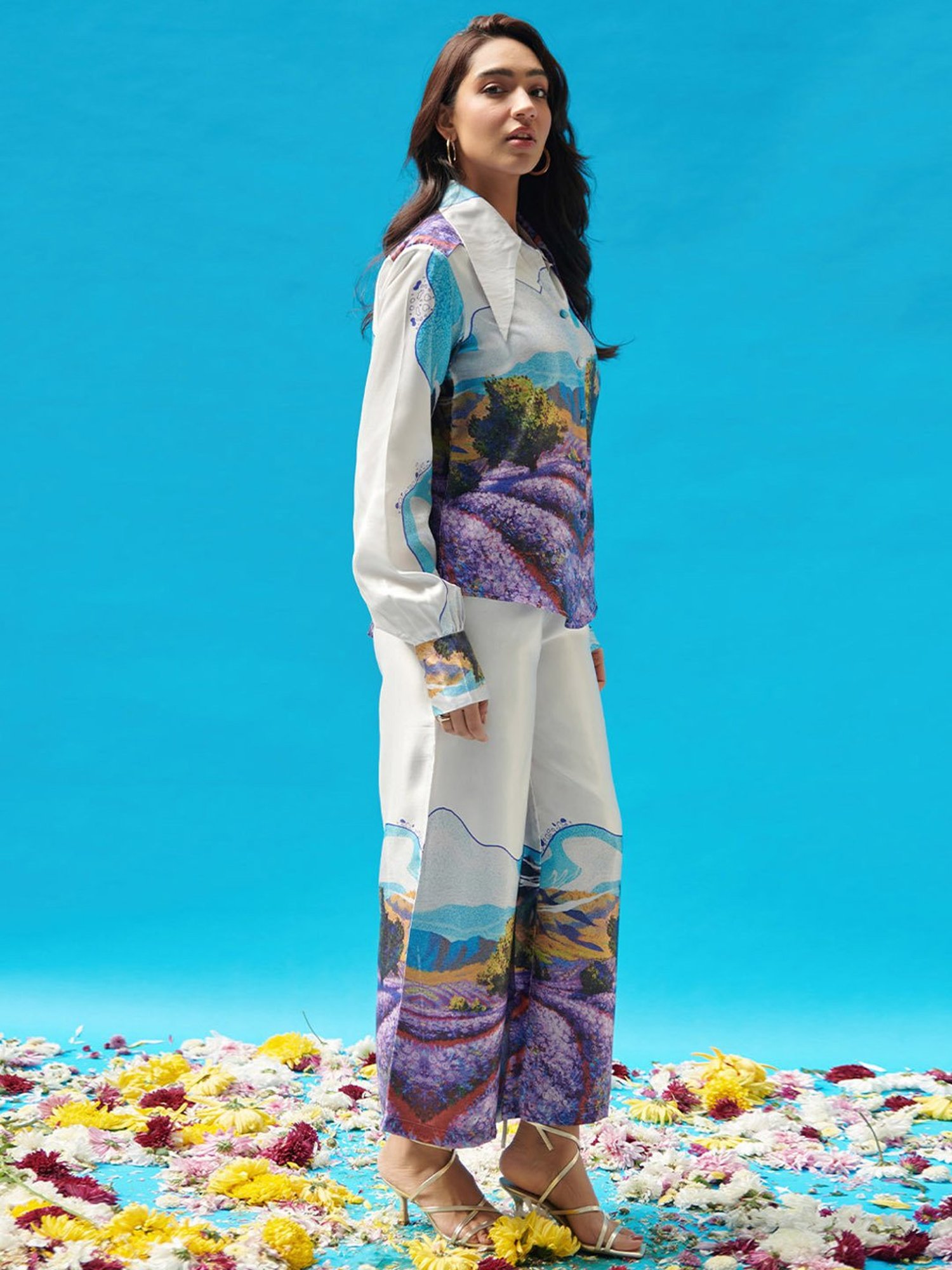 Cin Cin Long Collar Printed Shirt With Pants