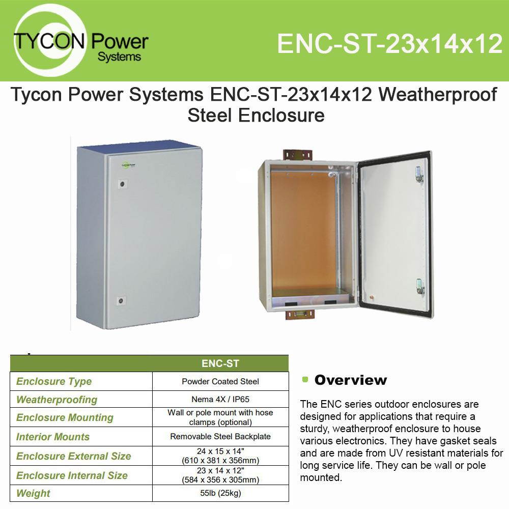 Tycon Power Systems ENC-ST-23x14x12 Weatherproof Steel Enclosure, 23x14x12in