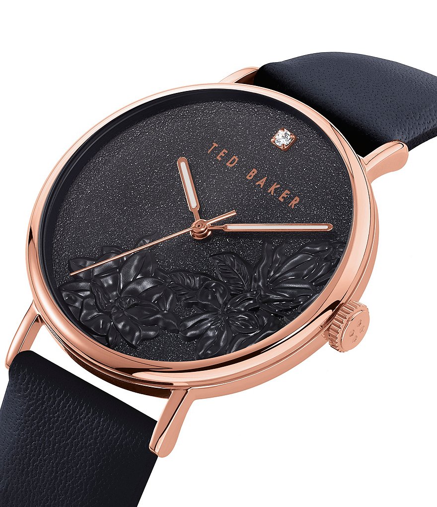 Ted Baker London Phylipa Black Embossed Flower Three-Hand Watch