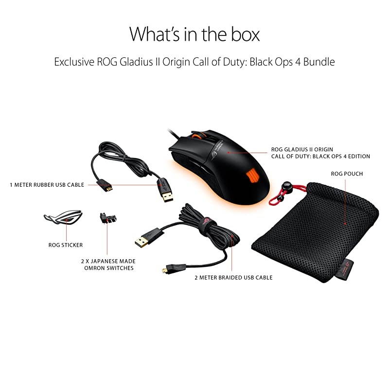 Optical Gaming Mouse ROG Gladius II Origin Call of Duty Black Ops 4 Edition | Ergonomic Righthanded PC Gaming Mouse for FPS Games | 12000 DPI Optical Sensor | Aura Sync RGB Armoury II