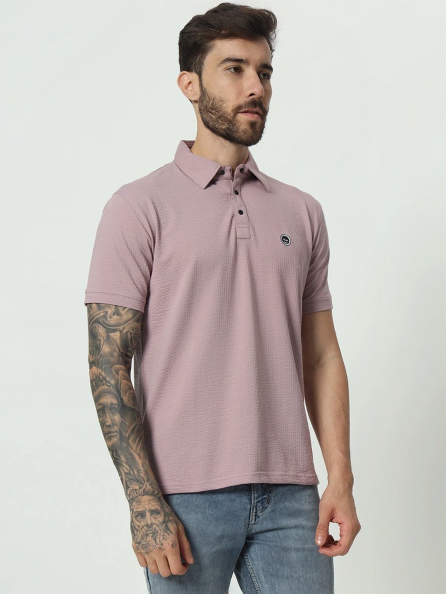 Tab91 Purple Regular Fit Self Pattern Polo T-Shirts