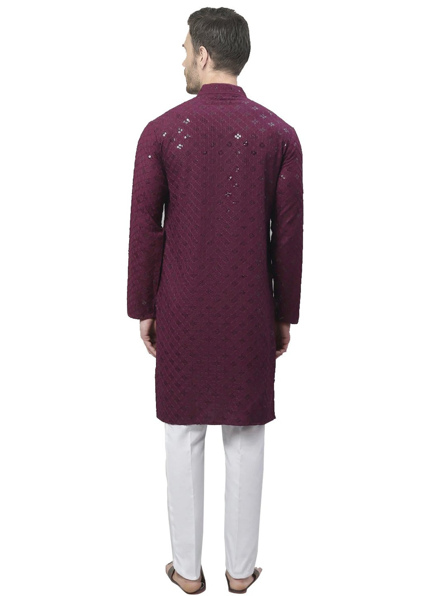 SG LEMAN Wine Regular Fit Embroidered Kurta & Pyjamas Set
