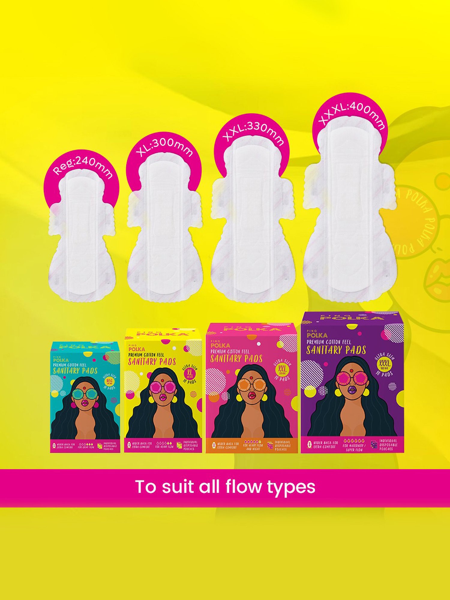 PINQ Polka Premium Cotton Feel Sanitary Pads XL - 40 Pads + 5 Pantliners