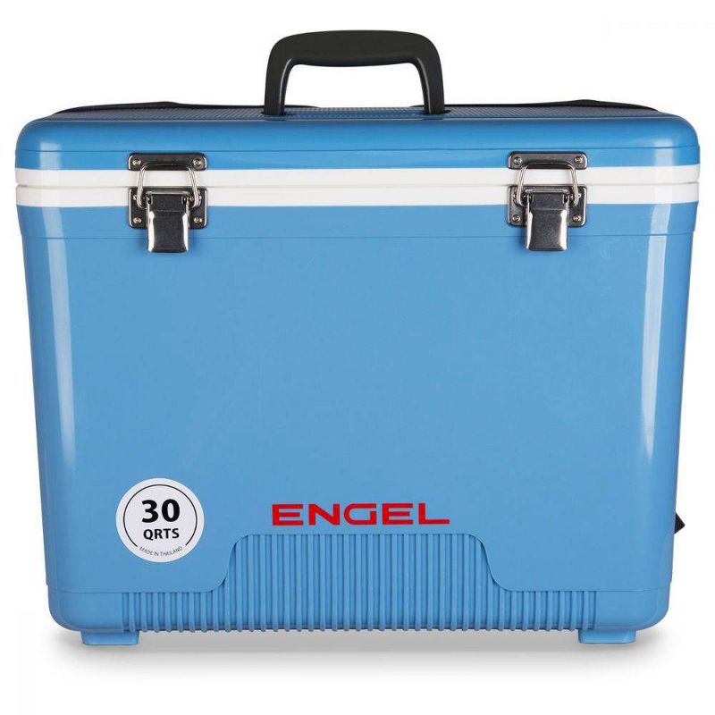Engel 30-Quart 48 Can Portable Leak-Proof Compact Lightweight Insulated Airtight Hard Drybox Cooler for Fishing, Hunting, and Camping, Artic Blue