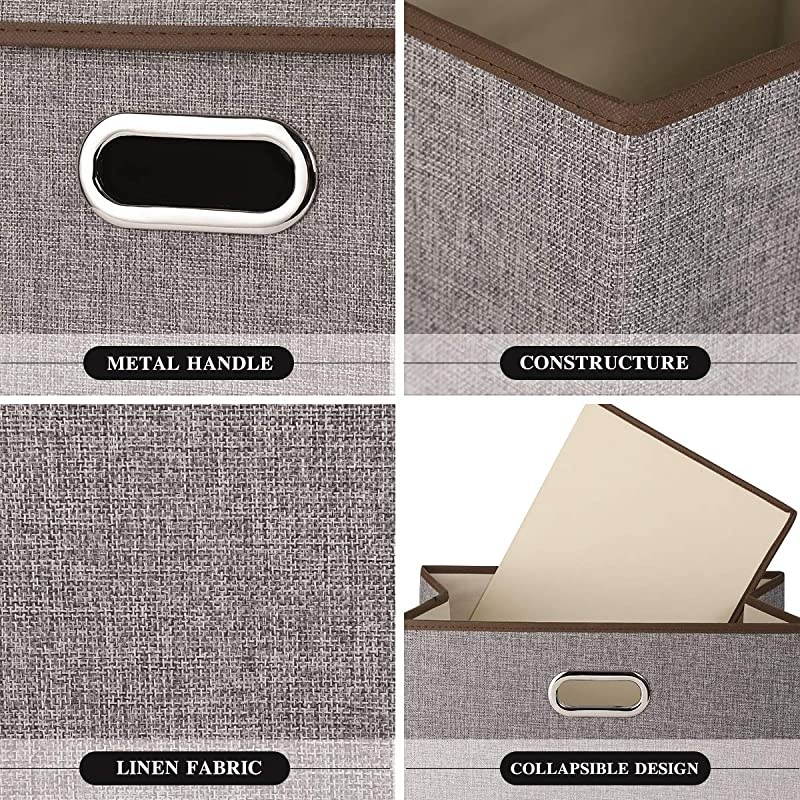 Foldable Storage Bin with Lid 4Pack Linen Fabric Decorative Storage Box Organizer Containers Basket Cube with Handles Divider for Bedroom Closet Office Living Room 177x118x118